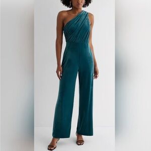 Express Blue One-Shoulder Jumpsuit with Wide-Leg Design